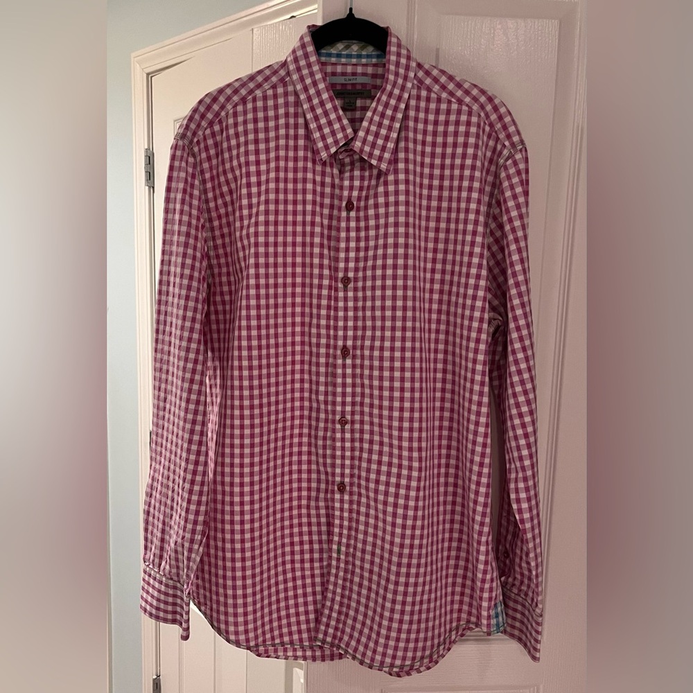 Johnston & Murphy pink Checkered Button Down Shirt